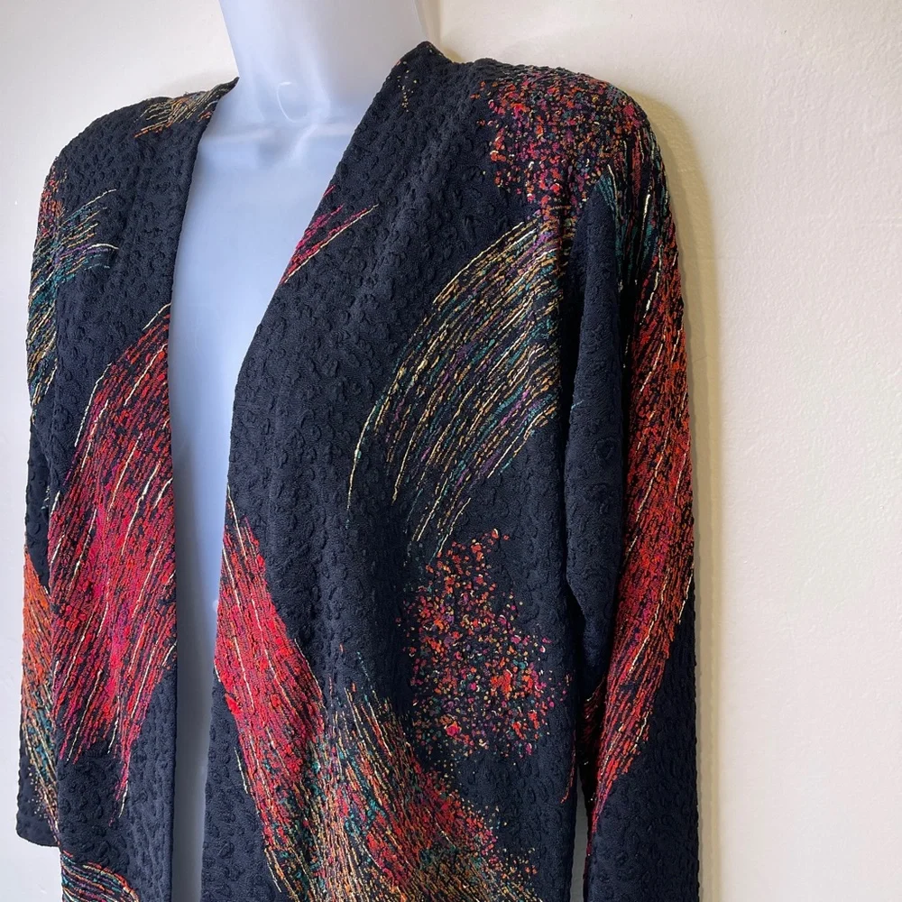 A Touch Of Class | VTG Metallic Brush Stroke Abstract Print Open Front Cardigan